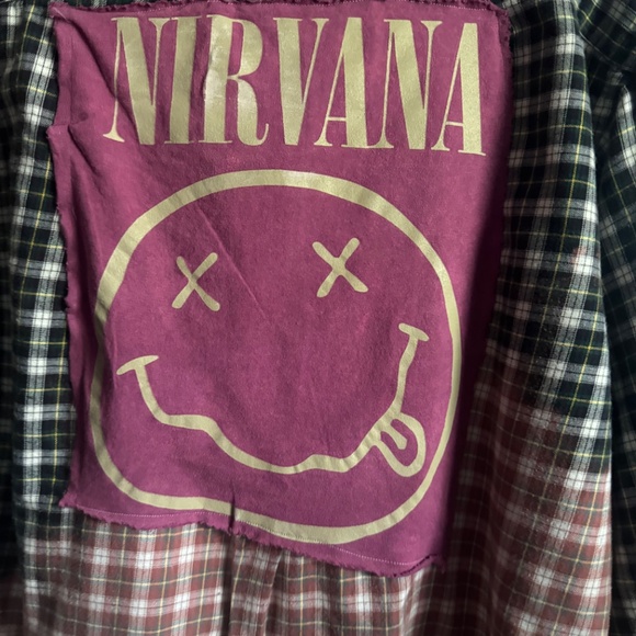 Nirvana Upcycled Flannel Shirt unisex size Large XL - Picture 3 of 6